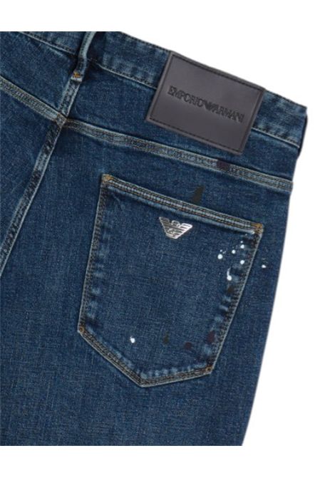 J06 slim fit jeans in denim with paint spots EMPORIO ARMANI | Trousers | EM000121 AF13252FB041